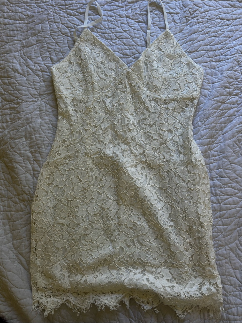 superdown Ivory Lace Spaghetti Strap Mini Dress